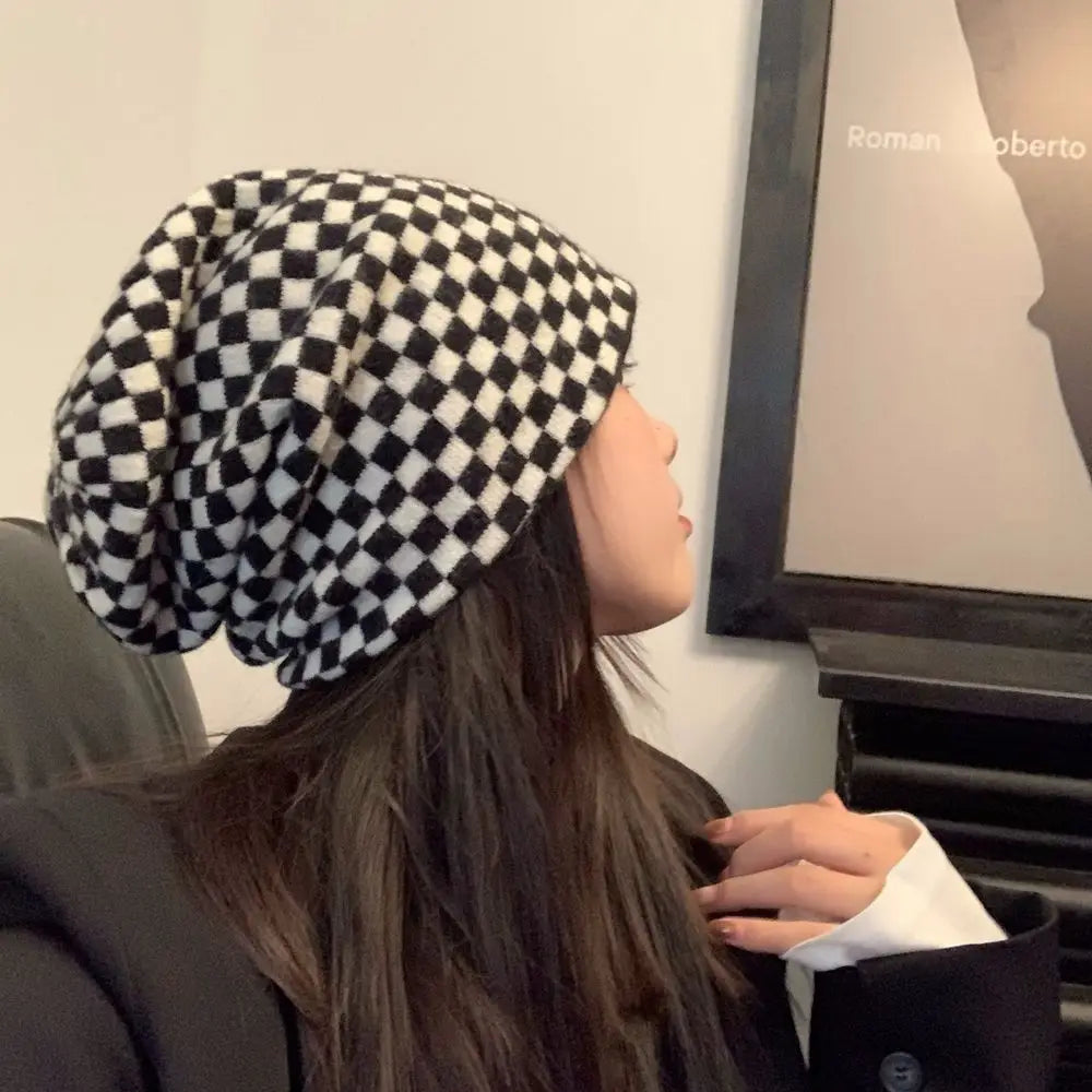Women Men knitted Hat Hiphop Checkerboard Autumn Winter Korean Fashion Wool Cap Lovers Hat Warm Beanies Lattice Caps For Couple