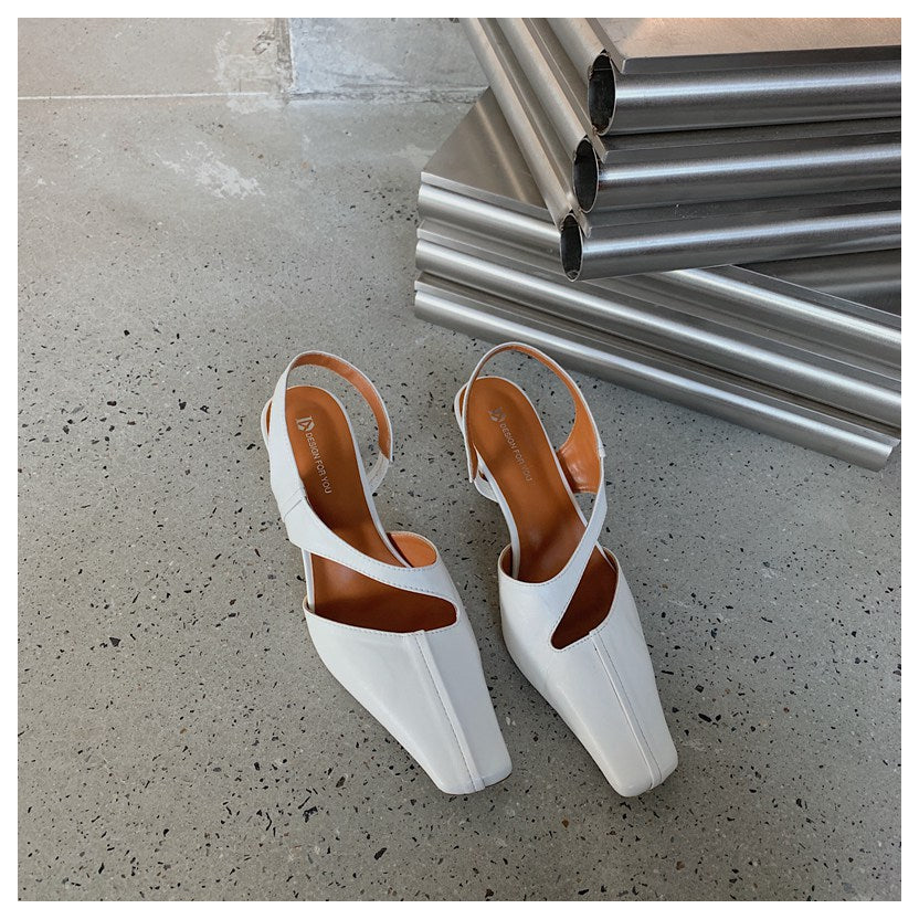 goosudu Women Sandals Fashion Hollow Elegant High Heels Square Toe Mule Shoes Slip On Shallow Comfort Commute Casual Ladies Shoes  Pumps