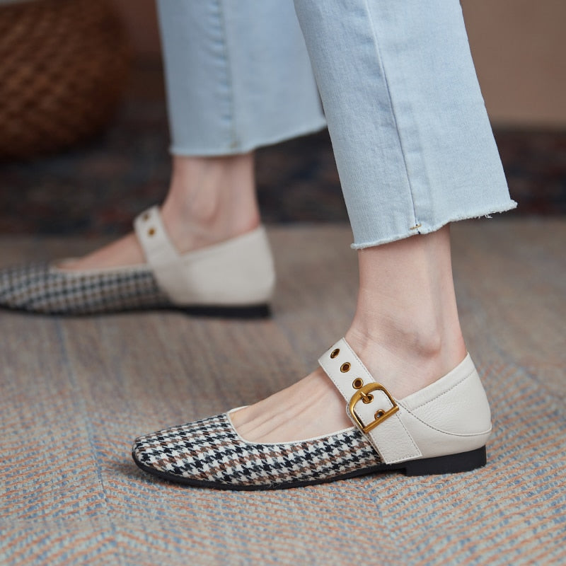 goosudu Mary Jane Shoes New Spring Brand Women Pumps Low-heel Female Ladies Shoes Square Toe Buckle Mixed Color Retro Women Shoes