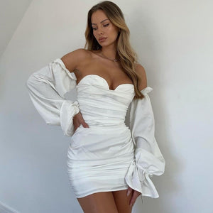 Goosudu Women Solid Long Loose Flare Sleeve With Drawstring Ruched Mini Dress spring  Autumn Streetwear Outfit Fashion Y2K