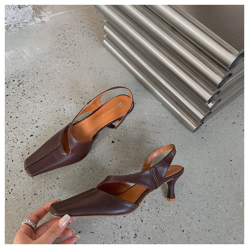 goosudu Women Sandals Fashion Hollow Elegant High Heels Square Toe Mule Shoes Slip On Shallow Comfort Commute Casual Ladies Shoes  Pumps