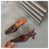 goosudu Women Sandals Fashion Hollow Elegant High Heels Square Toe Mule Shoes Slip On Shallow Comfort Commute Casual Ladies Shoes  Pumps