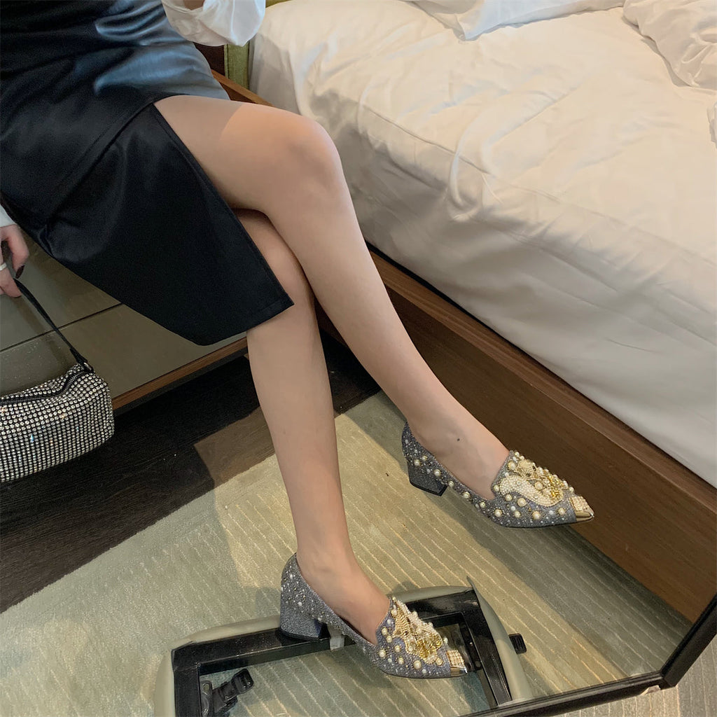 goosudu Pumps Women Shoes High Heels Loafers Slip on Luxury Mules Elegant Designer Shoes Slip on Pointed Toe Fashion Ladies Oxford Style