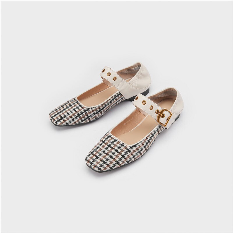 goosudu Mary Jane Shoes New Spring Brand Women Pumps Low-heel Female Ladies Shoes Square Toe Buckle Mixed Color Retro Women Shoes