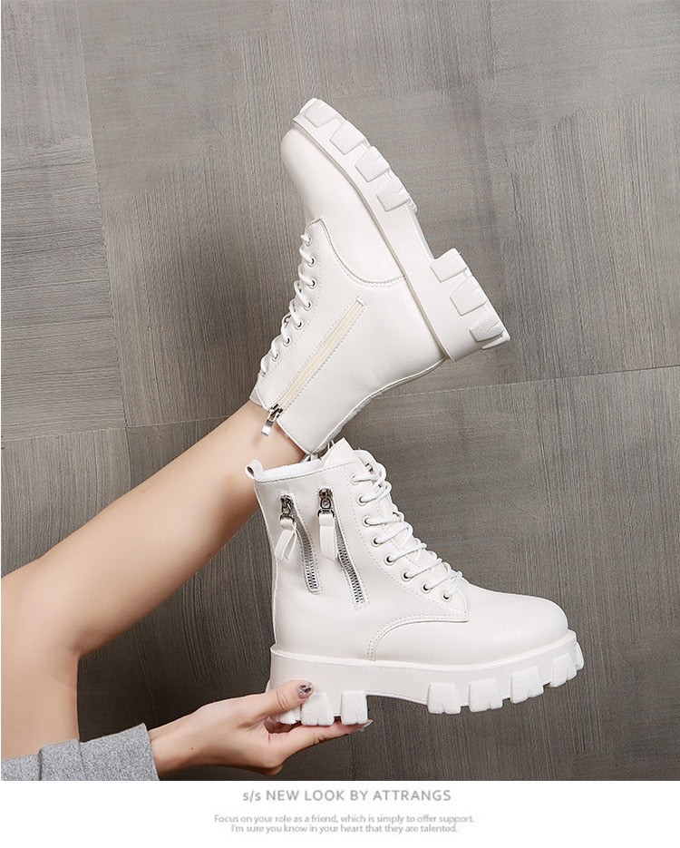 Pofulove Black Boots Winter Shoes Women Ankel Boots Goth Shoes Platform Boots Snow Booties Woman Warm Botas Fall Flat Zapatos