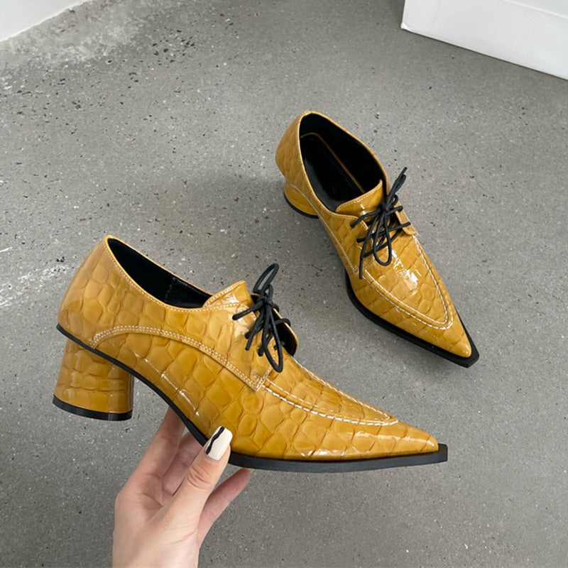 goosudu New Brand Women Pumps Fashion Low Round Heel Ladies Slingback Pointed Toe Slip On Oxford Shoes Casual Office Shoe