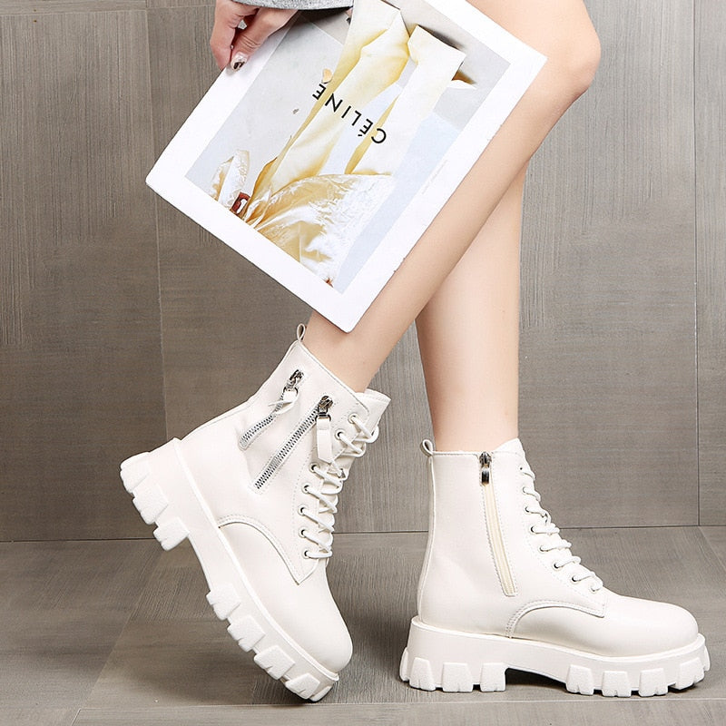 Pofulove Black Boots Winter Shoes Women Ankel Boots Goth Shoes Platform Boots Snow Booties Woman Warm Botas Fall Flat Zapatos