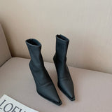 goosudu Pointed Toe Women Stretch Booties Sock Boots Black Brown Khaki Gray Shoes Thin High Heels Back Zipper Fashion Party Pumps Dress