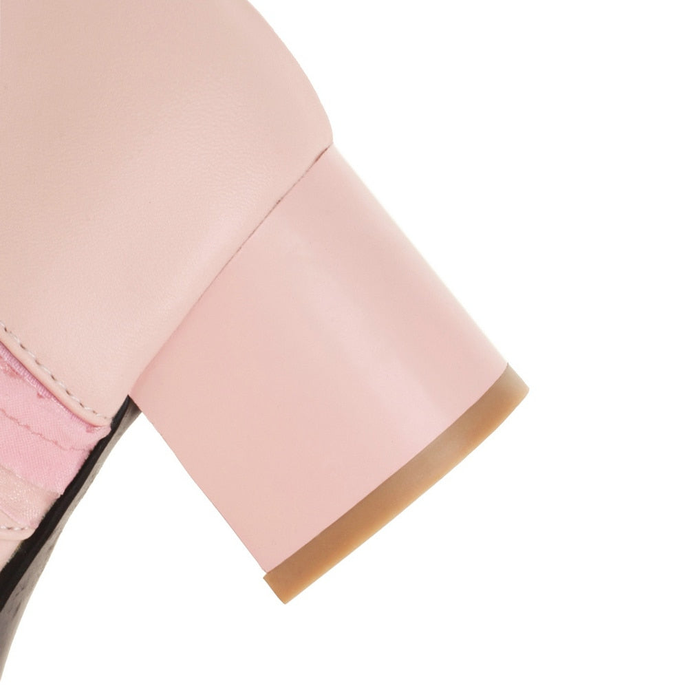 Sweet Bowknot Ruffles Med Heels Shoelace Gothic Lolita Style Ankle Boots Japanese Harajuku Women Shoes Big Size 43