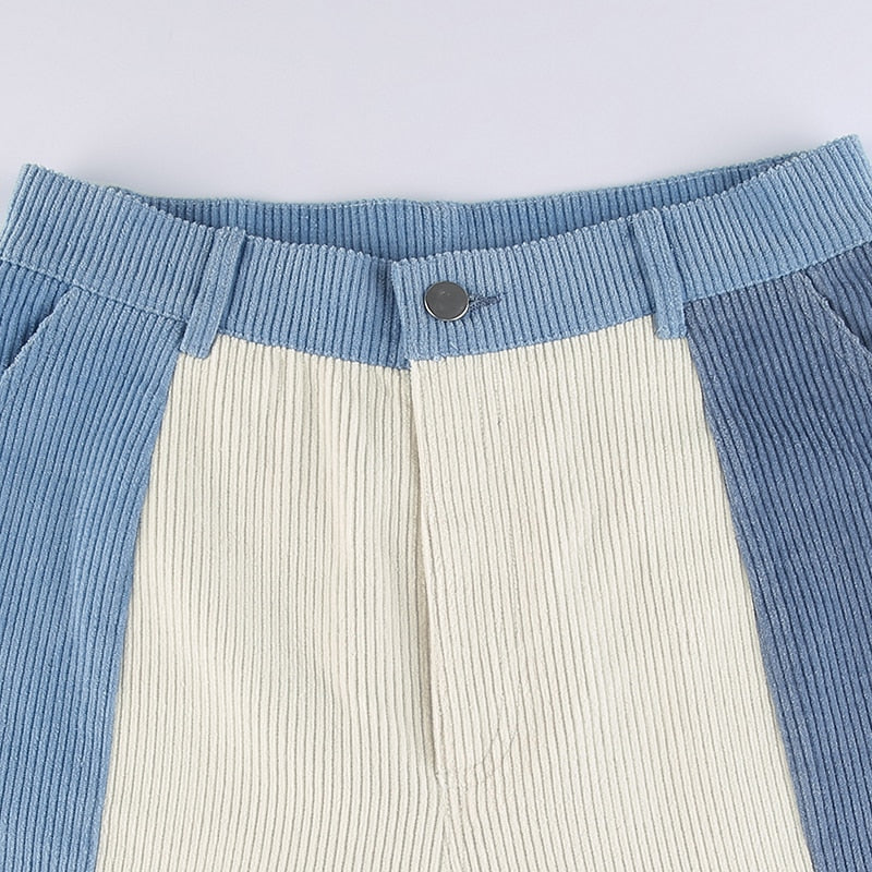goosudu  Patchwork Casual Corduroy High Waist Pants 2000s Aesthetic Autumn Warm Long Trousers Skinny Streetwear Sweatpants 90s
