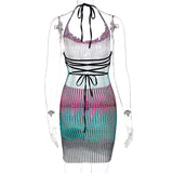 goosudu Sleeveless Backless See Through Bandage Satin Slip Mini Dress Summer Women Fashion Sexy Party Club Robe Kpytomoa