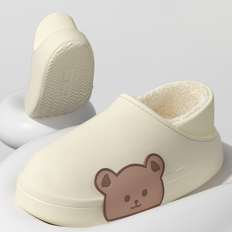 goosudu  Winter Waterproof Cotton Outdoor Women Indoor Slides Soft Thick Slippers Couple Non-slip Warm Cartoon Plush Sandals