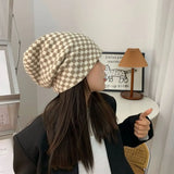 Women Men knitted Hat Hiphop Checkerboard Autumn Winter Korean Fashion Wool Cap Lovers Hat Warm Beanies Lattice Caps For Couple