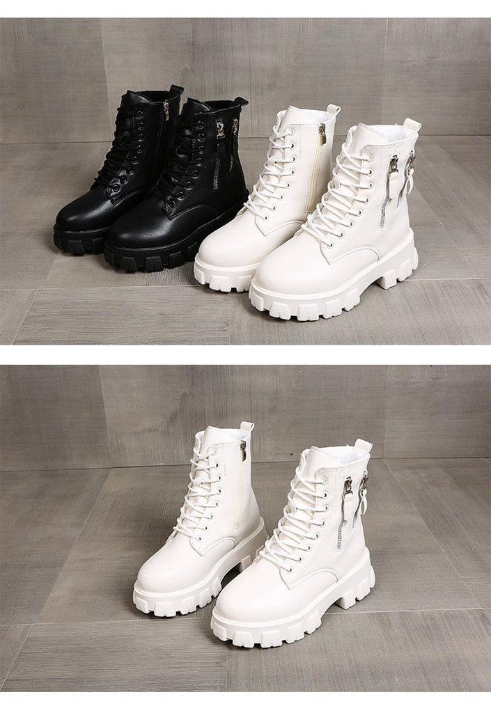 Pofulove Black Boots Winter Shoes Women Ankel Boots Goth Shoes Platform Boots Snow Booties Woman Warm Botas Fall Flat Zapatos