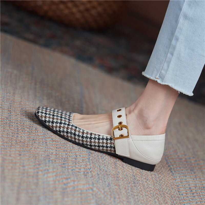 goosudu Mary Jane Shoes New Spring Brand Women Pumps Low-heel Female Ladies Shoes Square Toe Buckle Mixed Color Retro Women Shoes