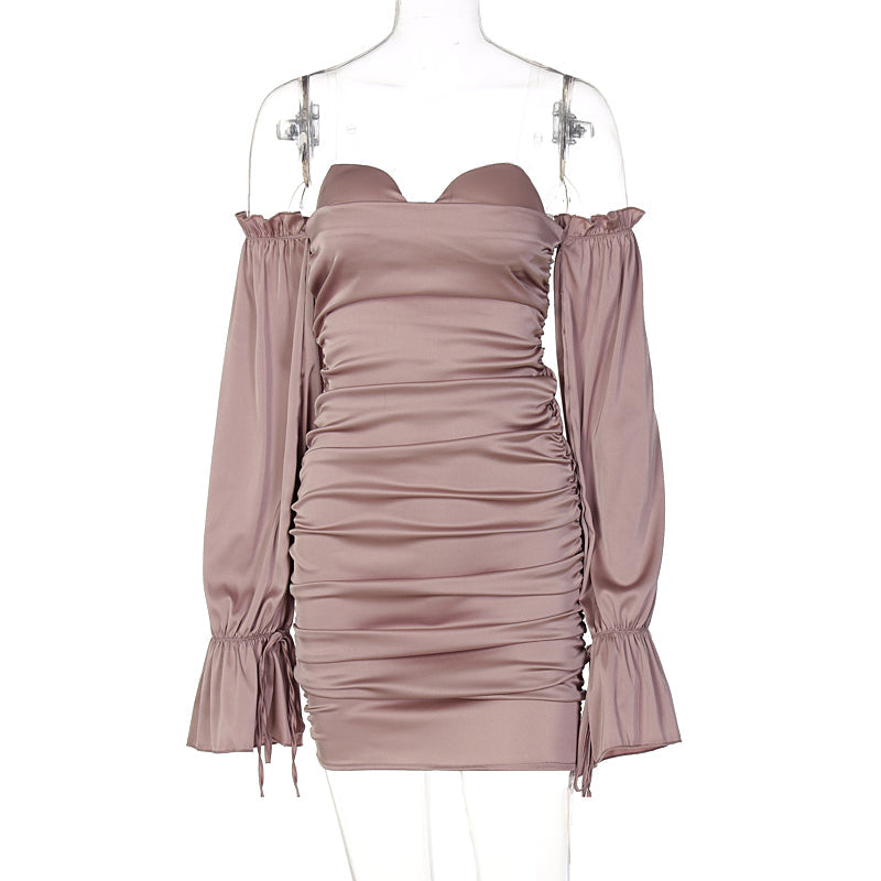 Goosudu Women Solid Long Loose Flare Sleeve With Drawstring Ruched Mini Dress spring  Autumn Streetwear Outfit Fashion Y2K