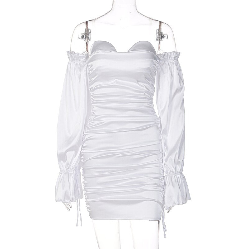 Goosudu Women Solid Long Loose Flare Sleeve With Drawstring Ruched Mini Dress spring  Autumn Streetwear Outfit Fashion Y2K