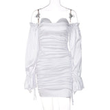 Goosudu Women Solid Long Loose Flare Sleeve With Drawstring Ruched Mini Dress spring  Autumn Streetwear Outfit Fashion Y2K