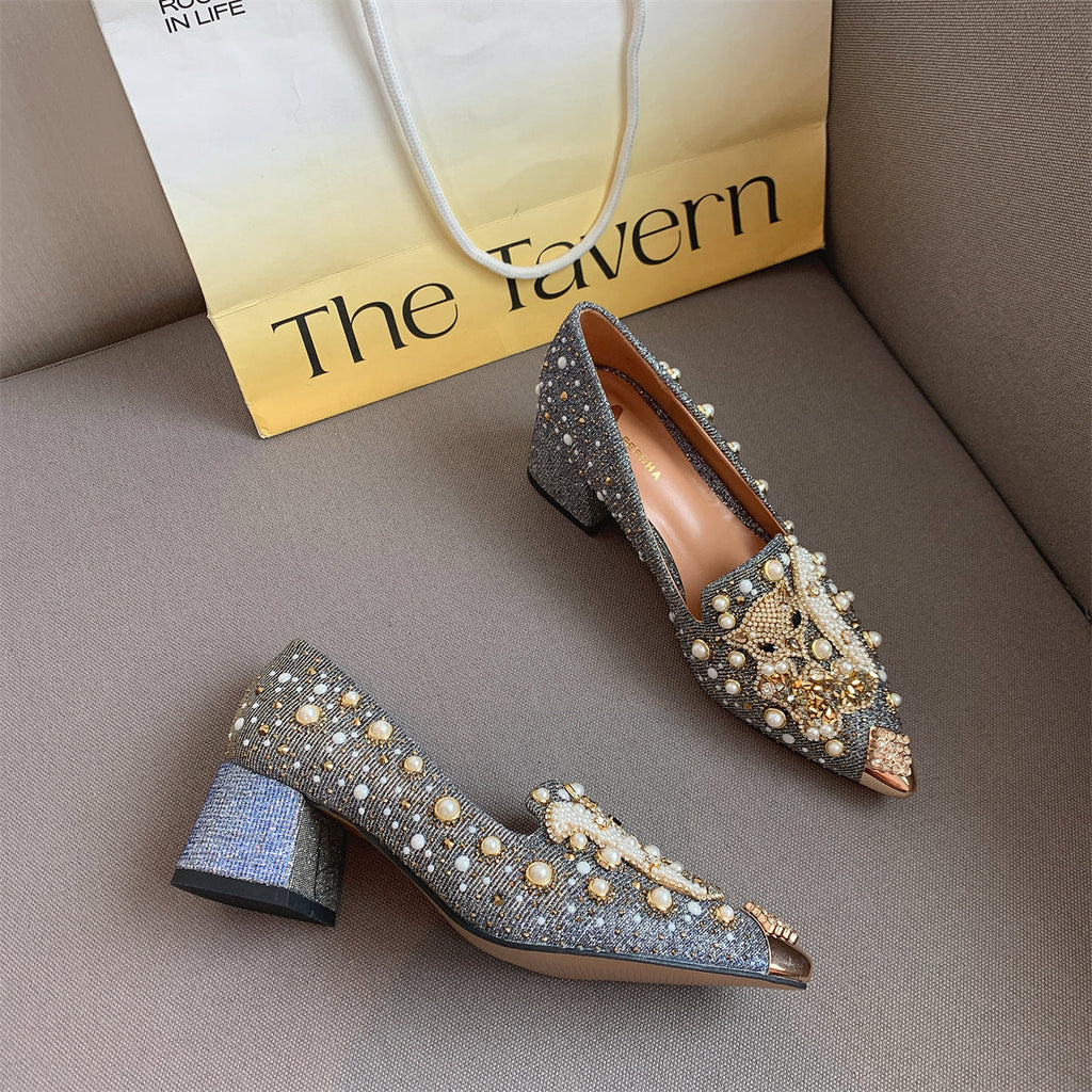 goosudu Pumps Women Shoes High Heels Loafers Slip on Luxury Mules Elegant Designer Shoes Slip on Pointed Toe Fashion Ladies Oxford Style