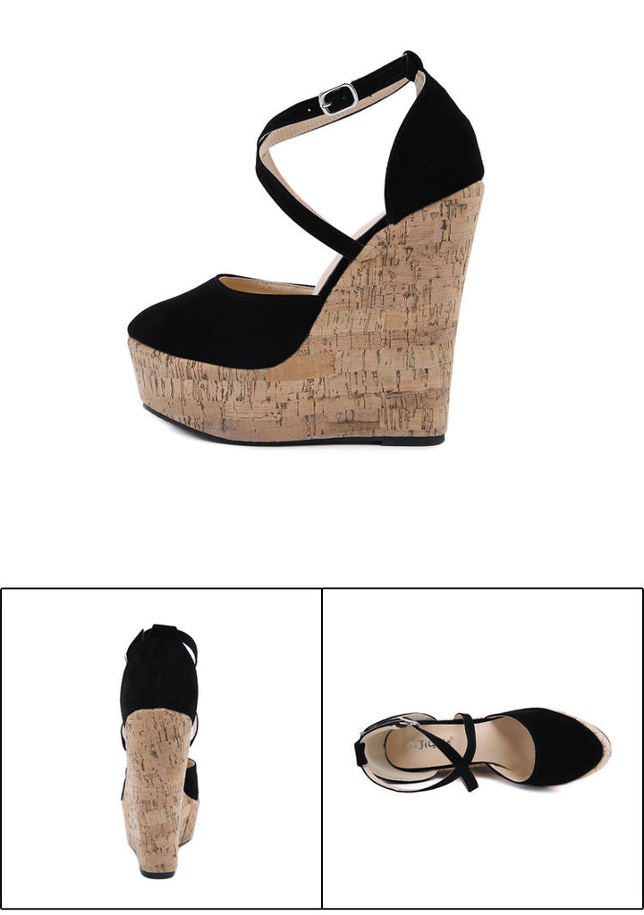 goosudu Spring Sexy Mary Janes Wedges Platforms Pumps Woman Fetish Heel Round Toe Stripper Buckle Strap Party Wedding Shoes