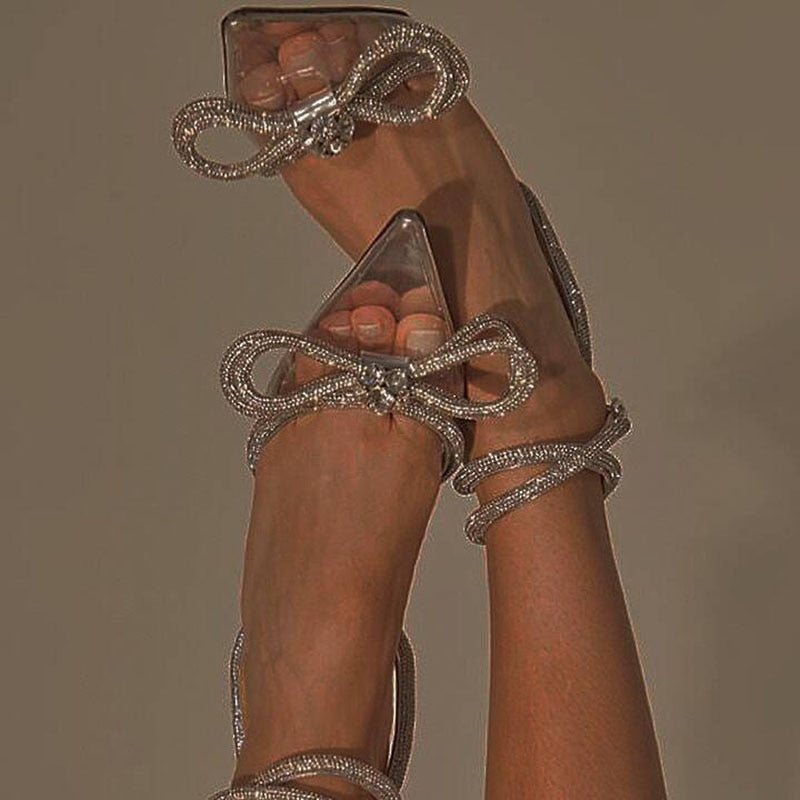 Summer Sexy Satin Slim Thin High Heel Bride Shoes Women Point Wrap Toe Crystal Sandals Ankle Buckle Luxury Wedding Shoes Mujer