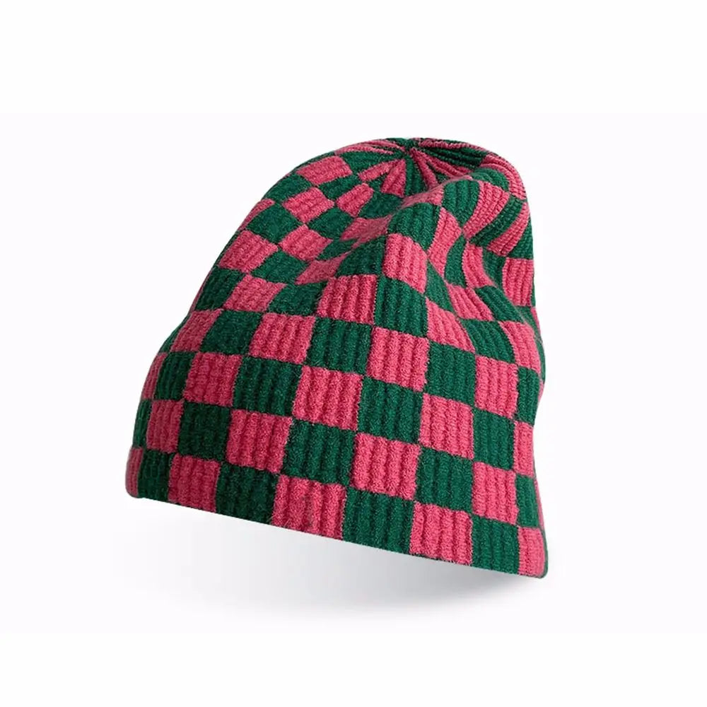 Women Men knitted Hat Hiphop Checkerboard Autumn Winter Korean Fashion Wool Cap Lovers Hat Warm Beanies Lattice Caps For Couple