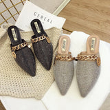 goosudu Women Mules Luxury Flats Fashion Loafers Designer Shoes Summer Slippers Pointed Toe Slides Slip on Wedding Casual Ladies Sandals