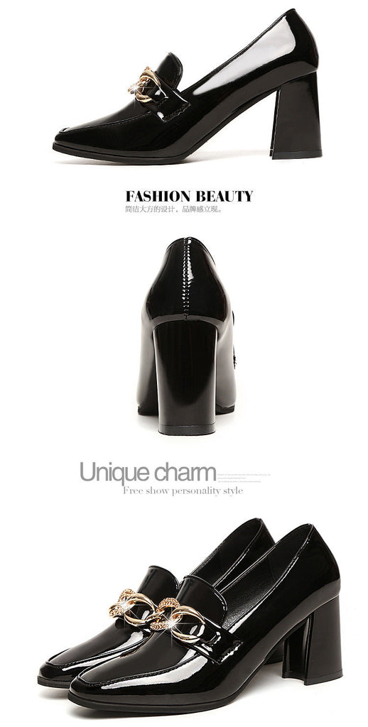 goosudu High heels spring and autumn thick heel heel heel square head small shoes female British buckle OL fashion shoes