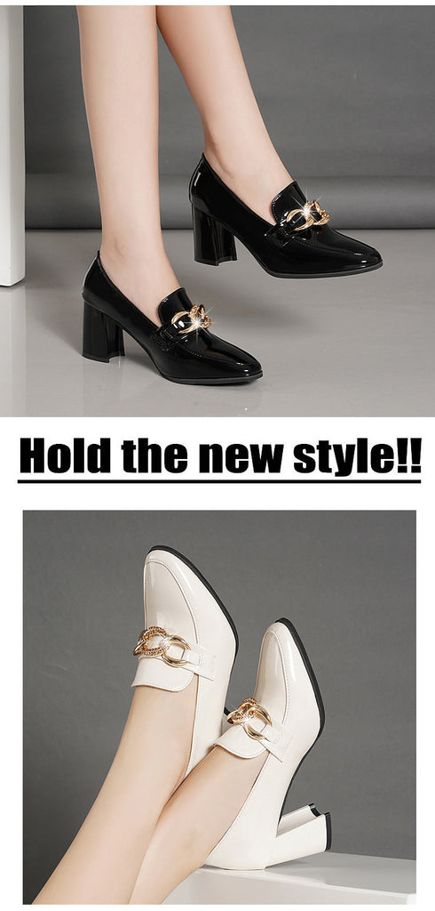 goosudu High heels spring and autumn thick heel heel heel square head small shoes female British buckle OL fashion shoes