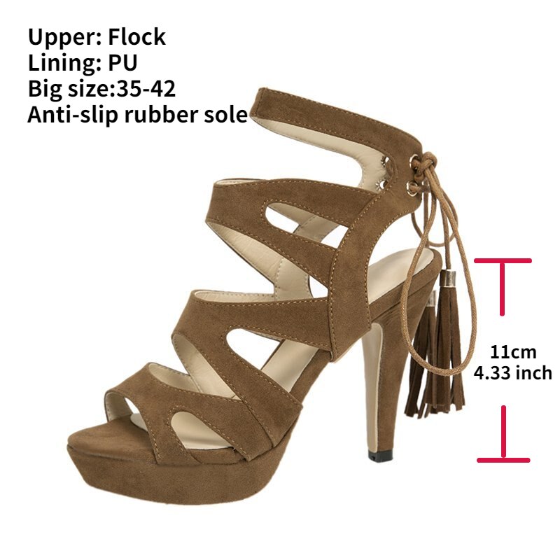 goosudu Women Platform Sandals Fashion 11cm Extra High Heels Peep Toe Flock Pumps Ladies Shoes Big Size 42 Dropshipping