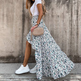 Goosudu Bohemian Women Long Skirt Asymmetrical Beach Style Floral Printed High Waist Ladies Casual Skirt Ins Skirts Faldas Spring