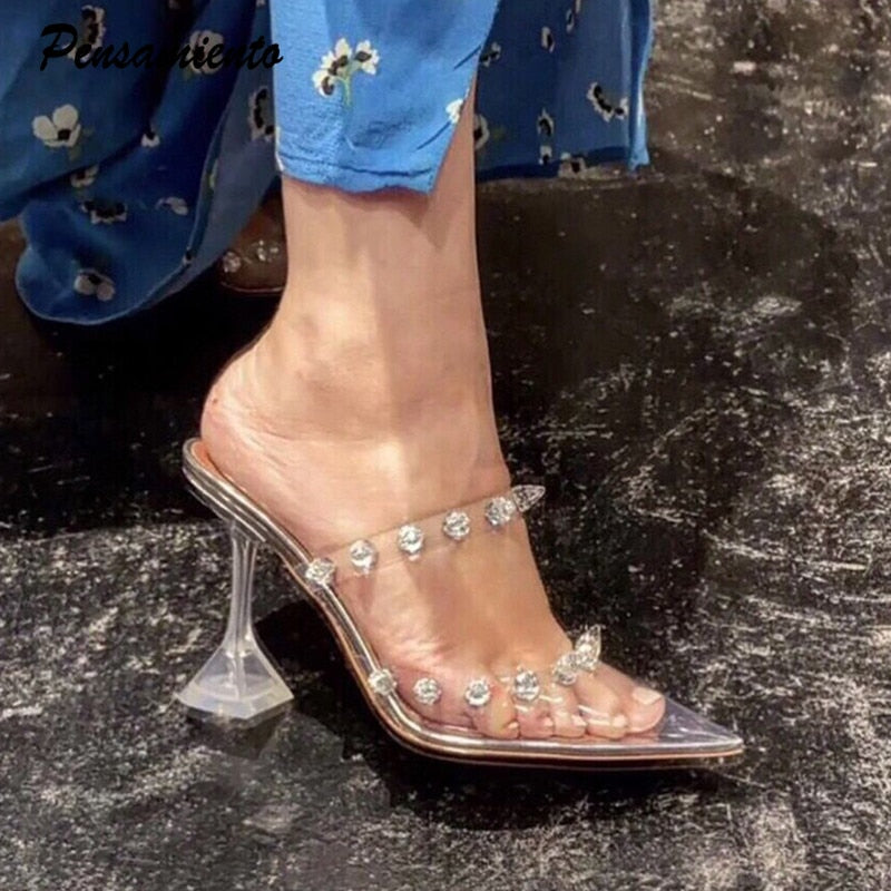 goosudu Star style Rivet Transparent PVC Cup Heeled Women Sandals Fashion Stiletto High heels Summmer Shoes Female Pumps Sandals