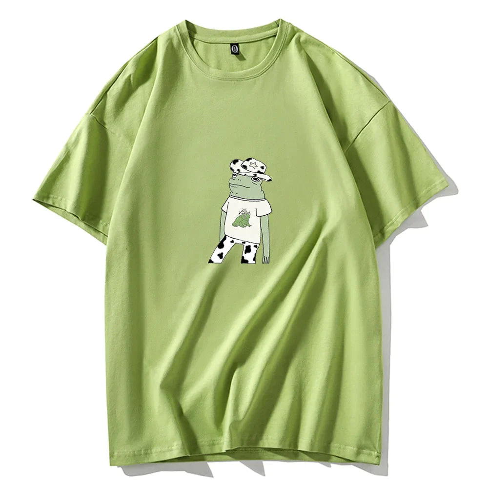 Skateboard Frog Dinosaur Cute Graphic Tee Women Tshirt Green Aesthetic Oversized T Shirt Harajuku Casual Summer Tops