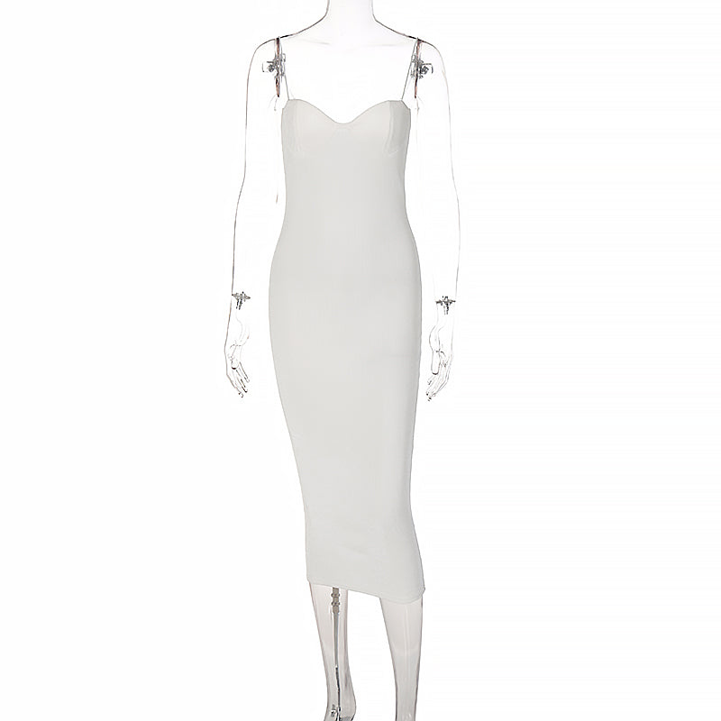 Goosudu Backless Solid Sleeveless Revealing Midi Strips Dress Spring Bodycon Sexy Streetwear Party Club Outfits Y2K