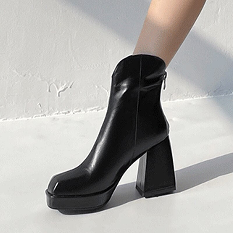 goosudu Fashion Female Super High Heels Long Boots PU Leather Zipper Shoes New Autumn Women Pumps Ladies Knee High Motorcycle Boots