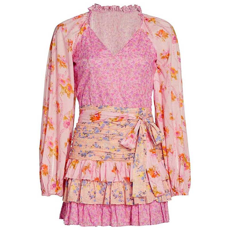 Boho Inspired women's spring summer dress long sleeve V-neck tiered ruffled dress women floral print elegant party dress
