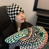 Women Men knitted Hat Hiphop Checkerboard Autumn Winter Korean Fashion Wool Cap Lovers Hat Warm Beanies Lattice Caps For Couple