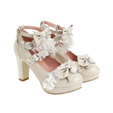 Super High Heeled Sweet Lolita Gothic Style Cosplay Shoes Girls Lovely Bow Tie Fur Ball Women Pumps Lace Cross Strap