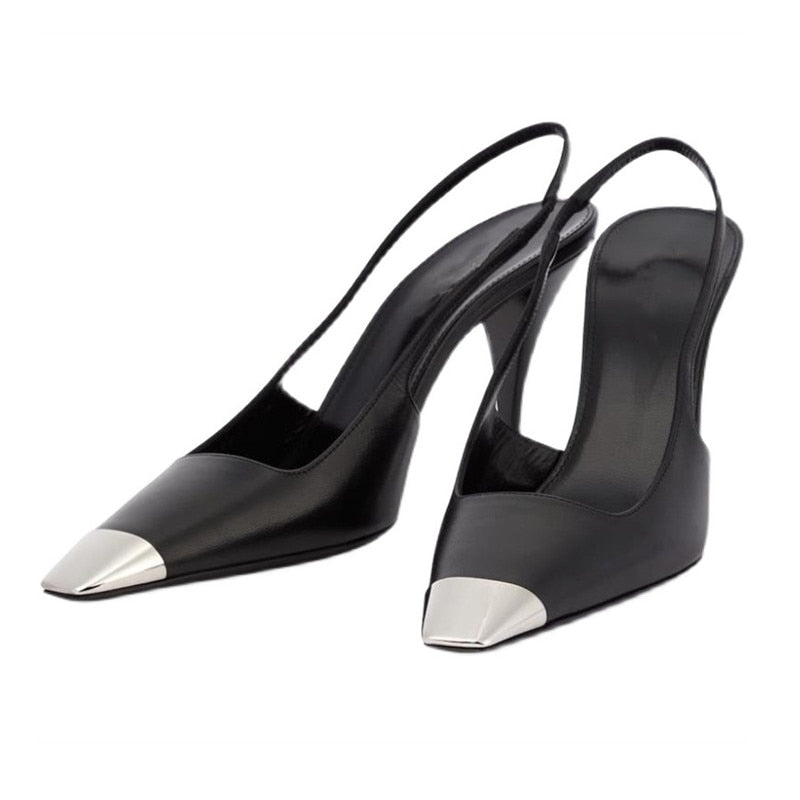 goosudu Star style Patent Leather Women Pumps Fashion Metal square toe High Heels Office Lady Shoes Spring Summer Slingback Female shoes