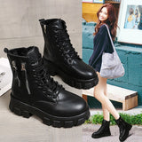 Pofulove Black Boots Winter Shoes Women Ankel Boots Goth Shoes Platform Boots Snow Booties Woman Warm Botas Fall Flat Zapatos