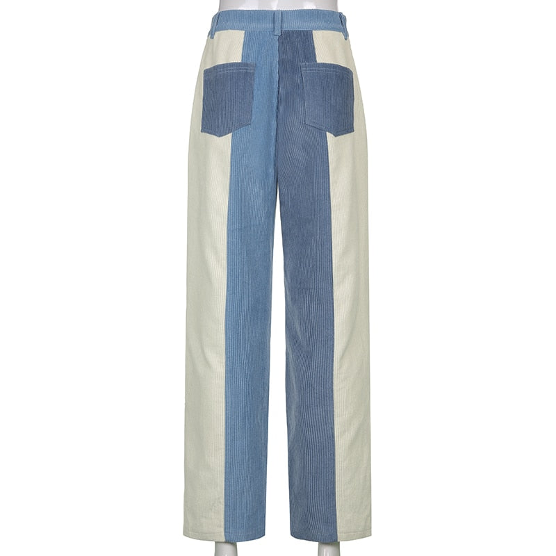 goosudu  Patchwork Casual Corduroy High Waist Pants 2000s Aesthetic Autumn Warm Long Trousers Skinny Streetwear Sweatpants 90s