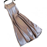 Sexy Women Sling Dress V Neck Backless Spaghetti Straps Large Hem Solid Color Ladies Satin Banquet Maxi Dresses
