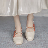 goosudu Summer Chic High Heel Sexy Ladies Sandals Side Knot Faux Pearl Fashion Women Pumps Open Back Heel Female Shoes