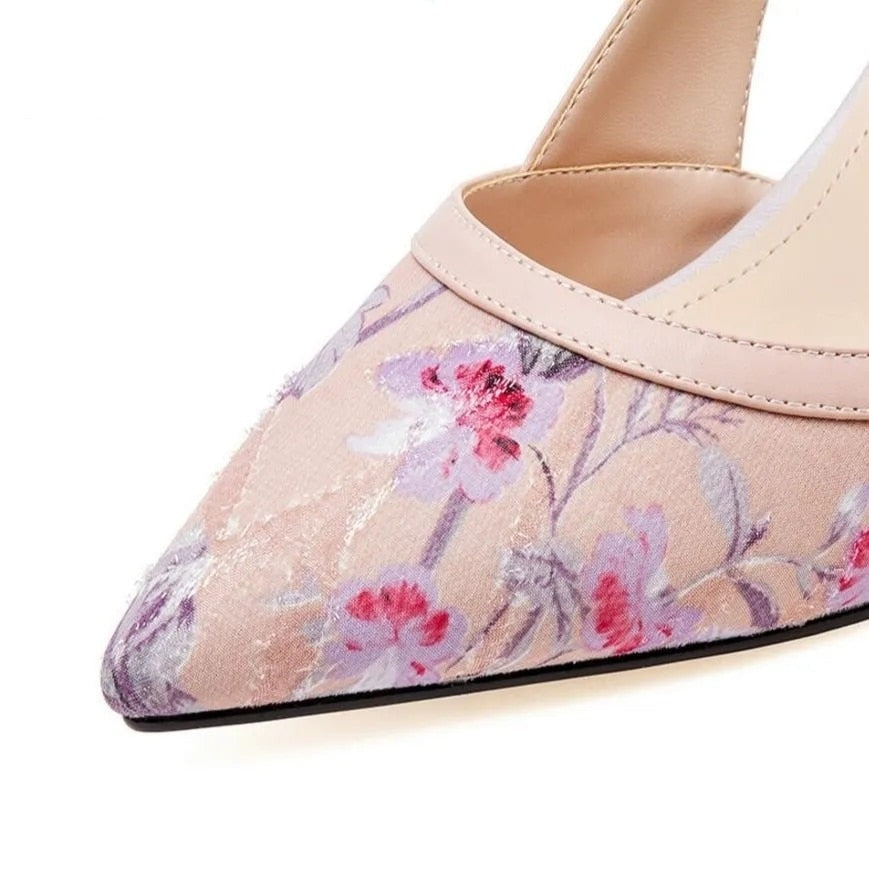 goosudu  Women Fashion Color Block Embroidered Pumps Ladies Designer Brand Sandals  Pointed Toe High Heels Shoes
