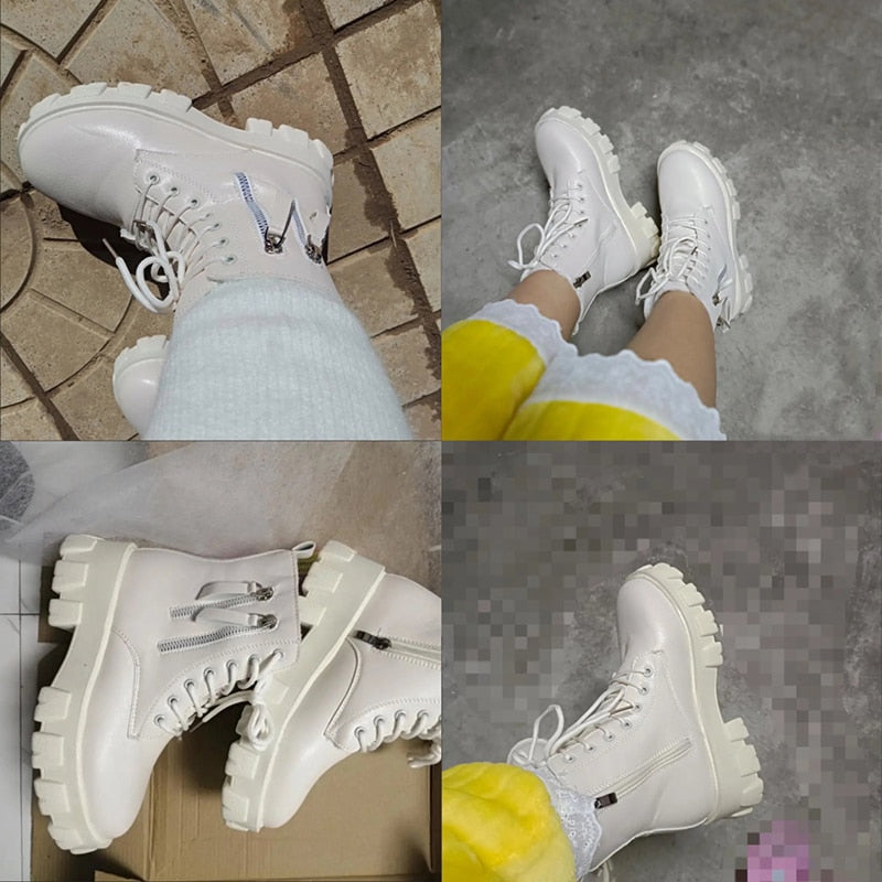 Pofulove Black Boots Winter Shoes Women Ankel Boots Goth Shoes Platform Boots Snow Booties Woman Warm Botas Fall Flat Zapatos