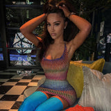 goosudu Sleeveless Backless See Through Bandage Satin Slip Mini Dress Summer Women Fashion Sexy Party Club Robe Kpytomoa