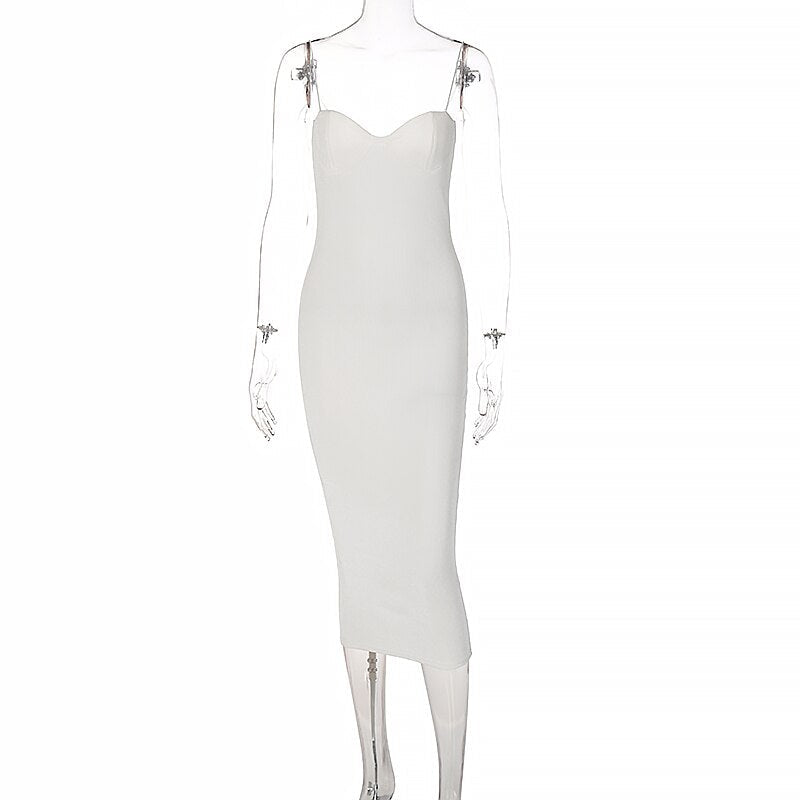 Goosudu Backless Solid Sleeveless Revealing Midi Strips Dress Spring Bodycon Sexy Streetwear Party Club Outfits Y2K