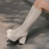 goosudu Fashion Female Super High Heels Long Boots PU Leather Zipper Shoes New Autumn Women Pumps Ladies Knee High Motorcycle Boots