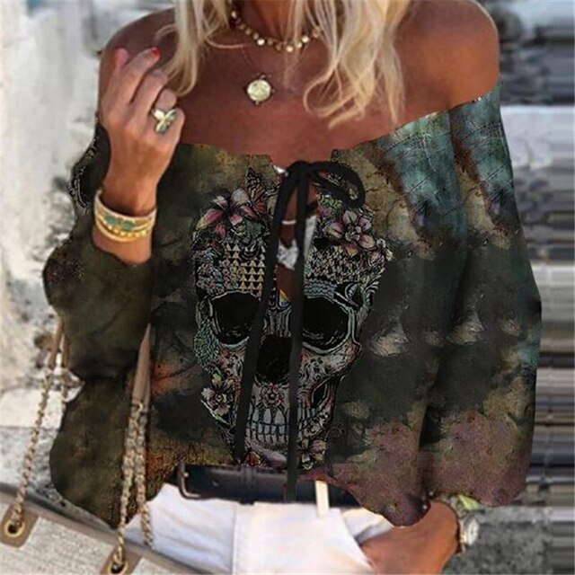 goosudu Elegant Lace-Up Tassel Chic Blouses Shirts  Summer Vintage Floral Print Boho Tops Women Sexy Off Shoulder Flare Sleeve Blusa