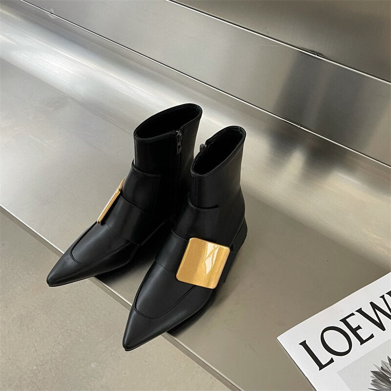 goosudu New Brand Double Color Zipper Ankle Boots Women Shoe  Pointed Toe Fashion Short Boots Concise Winter Ladies Footwear